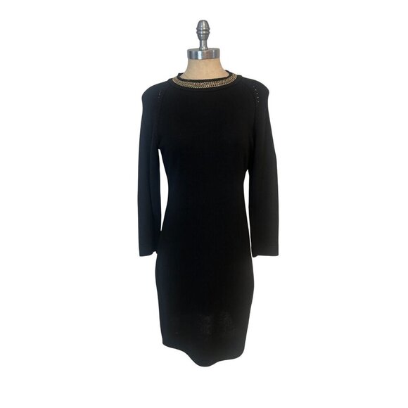 Calvin Klein Womens Chain Trim Knit Sweater Dress Black Large - Picture 2 of 6